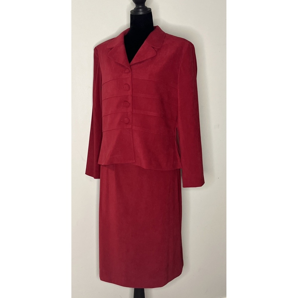 VTG Jessica Howard Red Matching Skirt & Jacket Set 12 Petite Career Co-ord